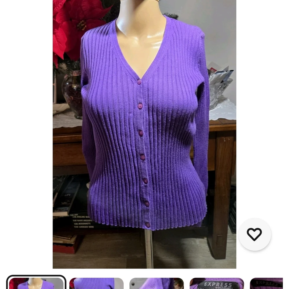 Express Purple Ribbed V-Neck Cardigan - Picture 2 of 9